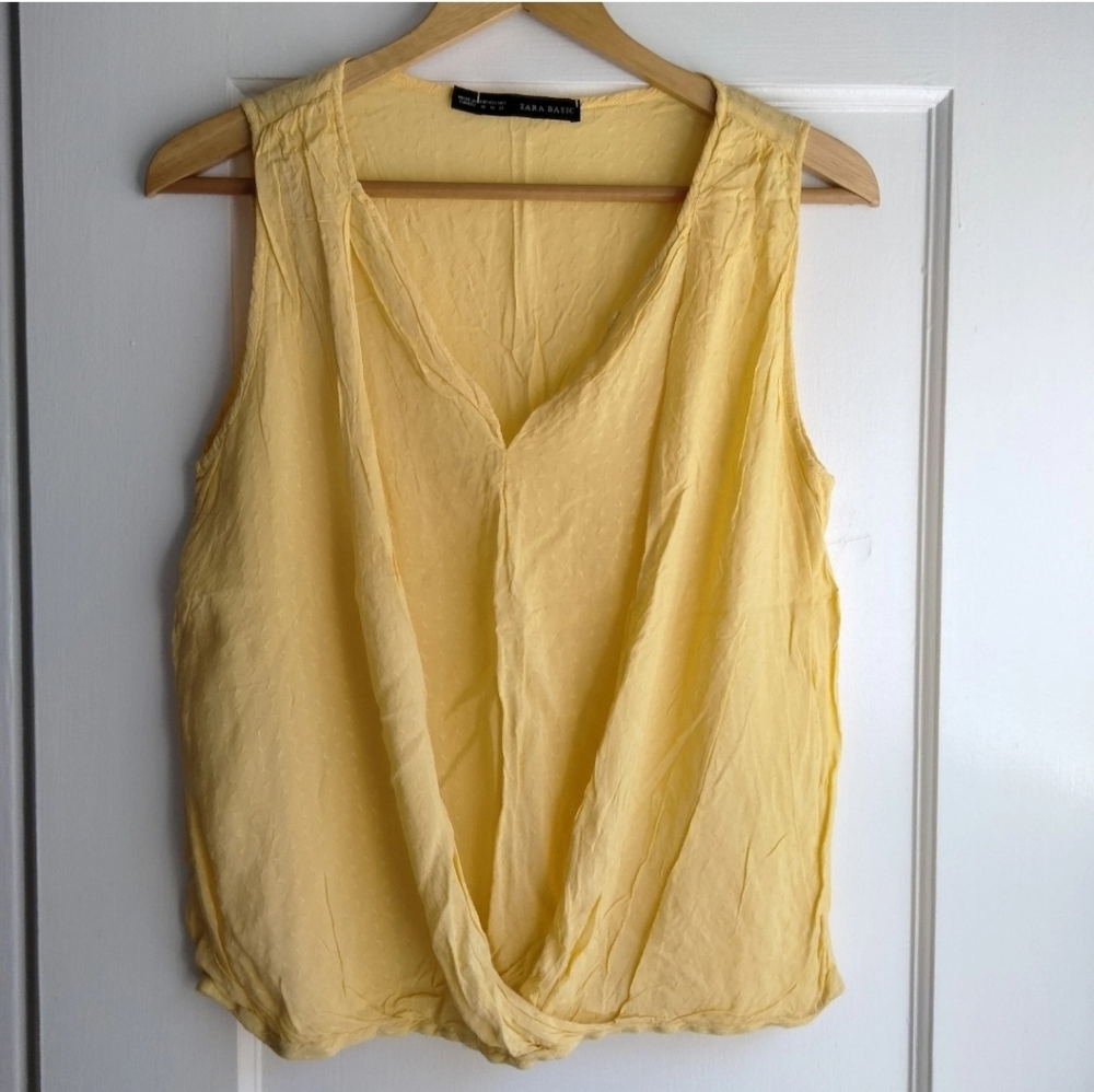 ZARA BASIC Yellow Faux Wrap Sleeveless Blouse Top Women's Size M Viscose